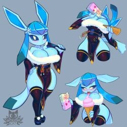 69blackcat69 anthro big_breasts boats breasts chinese_clothes cute drinking drinking_milk eeveelution flip_flops furry glaceon ice ice_cream milk milk_carton mole necklace nintendo nipples pokemon pokemon_(species) serious vomiting wide_hips