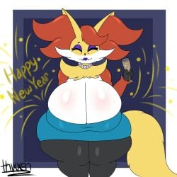 big_breasts breasts carrie_(thixxen) cleavage delphox female furry huge_breasts milf pokemon pokemon_(species) thick_thighs thixxen wide_hips