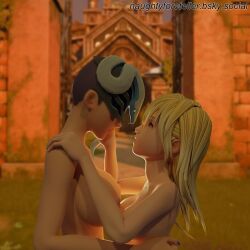 2girls blonde_hair breasts disney foreteller_invi kingdom_hearts mask masked_female namine naughty_foreteller outdoors self_upload square_enix yuri