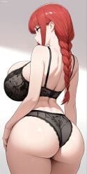 ai_generated bra huge_ass huge_breasts makima_(chainsaw_man) panties red_hair