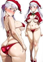 ai_generated black_clover blushing_at_viewer christmas christmas_bikini christmas_outfit color hair_ornament heels huge_ass huge_breasts light-skinned_female looking_back_at_viewer noelle_silva osyasenpai pink_eyes shonen_jump shy sweating tagme thick_thighs twitter uncensored viz_media white_hair