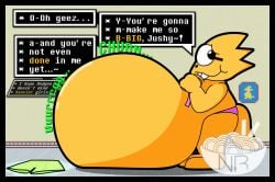 _nomminramen alphys belly belly_overhang panties questionable_consent soft_vore text undernom undertale unknown_prey vore vore_belly