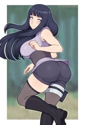 1girls afrobull ass bandaged_leg big_ass big_breasts blush boots clothed_female dat_ass female female_only fully_clothed hyuuga_hinata large_breasts long_hair looking_at_viewer looking_back naruto naruto:_the_last naruto_(series) naruto_shippuden outdoors pinup purple_hair raised_tail running short_kimono sleeveless smile solo_focus stockings violet_eyes