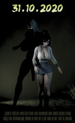 3d bioshock bioshock_infinite cleavage clothed elizabeth_comstock female futanari halloween horsecock huuu movie_poster