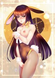 bunny_girl bunnysuit covering_breasts embarrassed female female_focus female_only grapesliime looking_at_viewer rwby top_down topless velvet_scarlatina