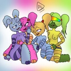 anthro fluffy foursome hoola incest my_singing_monsters my_singing_monsters:_dawn_of_fire pigtails pomily pompom pompom_(my_singing_monsters) ponytail ponytails rooba sisters sooza striped_legwear yuri