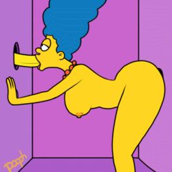 1girls animated bart_simpson blue_hair breasts deep_penetration deepthroat female glory_hole incest large_ass large_penis male marge_simpson milf nude partial_male pooph spitroast the_simpsons yellow_skin