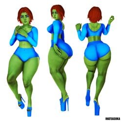 3d big_ass bimbo fat_ass goblin goblin_female green_skin high_heels honey_select ihateasuka makeup platform_footwear platform_heels red_hair shortstack skintight thick_eyebrows thick_thighs voluptuous wide_hips