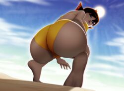 1girls alternate_version_available ass avengers big_ass bikini blue_eyes brunette desert female female_only giant_ass giant_breasts giantess glare_(lighting) janet_van_dyne marvel marvel_comics ravenravenraven solo the_avengers:_earth's_mightiest_heroes yellow_bikini