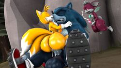 3boys 3d anal anal_sex balls big_ass big_butt big_penis blue_fur blueapple canid canine chip_(sonic) cowgirl_position cum cum_in_ass cumshot exposed_torso femboy footwear fox fuckboy furry_only gay handwear hedgehog huge_ass looking_pleasured male male/male male_only masturbation miles_tails_prower mostly_nude multiple_tails no_humans red_fur sonic_(series) sonic_the_hedgehog sonic_the_werehog sonic_unleashed werehog white_fur yellow_fur