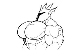 1boy 1male abs animated big_chest big_pecs bouncing_pecs chest dragon gay horns male male_only monochrome muscle muscles muscular muscular_arms muscular_male nipple nipples nude pecs pectorals rg02 rg02_(undertale) ripped-saurian royal_guard_(undertale) scales solo solo_male undertale zephleit