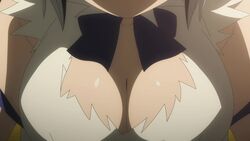 1girls animated black_hair blue_eyes bouncing_breasts breasts busty cleavage dungeon_ni_deai_wo_motomeru_no_wa_machigatteiru_darou_ka female female_only goddess hestia_(danmachi) huge_breasts indoor large_breasts minidress on_sofa screencap sitting slim_waist twintails video