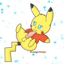 1:1 1boy aurorasylveon blush clothing erection genitals hoodie lying male male_only nintendo on_back pikachu pokémon_(species) pokemon semi-anthro solo topwear video_games