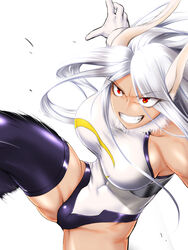 1girls bodysuit breasts female hero_outfit_(mha) long_hair milf miruko muscles muscular muscular_female muscular_legs muscular_thighs my_hero_academia pussy_bulge rabbit_ears rabbit_girl red_eyes rumi_usagiyama skin_tight solo thighhighs ticuwabu2gou very_long_hair white_background white_hair