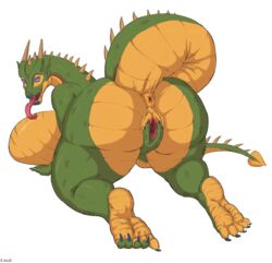 absurd_res all_fours anthro anus ass big_breasts big_butt breasts dragon female genitals hi_res huge_breasts huge_butt looking_back mature_female pussy scalie simple_background solo spread_pussy spreading tail_aside thick_thighs tongue tongue_out upai white_background