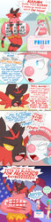 2020 absurd_res american_flag angry anthro areola balls beverage big_breasts booth bottomless breasts cheek clothed clothing coffee comic cross-popping_vein dani_(lysergide) decidueye dialogue english_text fangs female genitals group hat headgear headwear hi_res honk huge_breasts humor incineroar long_image lysergide male nintendo pokémon_(species) pokemon politics prilly_(lysergide) primarina profanity pussy shirt sign speech_bubble tall_image text tired tits_(lysergide) tongue topwear torn_clothing torn_shirt torn_topwear vein video_games yellow_sclera