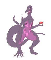 anthro female flat_chested genitals hi_res nintendo nipple_tape nude pasties pokémon_(species) pokeball pokemon pokemon_(species) pussy salazzle solo standing tape upai video_games