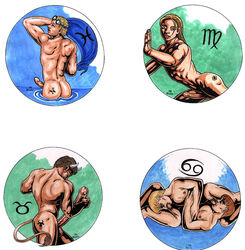 69 artist_request blonde_hair brown_hair cancer cancer_(zodiac_sign) constellation erect_nipples erection gay goggles horns huge_cock long_penis male male_only minotaur mutual_fellatio nude pisces pisces_(zodiac) tattoos taurus taurus_(zodiac) tufted_tail virgo virgo_(zodiac) yaoi zodiac