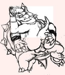 ass bowser buttjob cape donkey_kong_(series) horn_grab horns interspecies jiggawhat k_rool koopa kremling male male_only mario_(series) monochrome multiple_males nintendo nude penis shell spiky_shell straight_hair tail yaoi