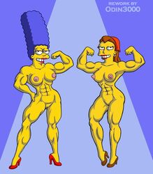 2girls abs areola armpits big_muscles blue_hair breasts color erect_nipples female female_only flexing front_view high_heels hips huge_areolae huge_nipples human marge_simpson matt_groening_(style) medium_breasts milf multiple_girls muscle_tone muscular_female nipples odin3000 perky_breasts pose puffy_areola pussy ruth_powers smile standing the_simpsons thick_thighs thighs toony