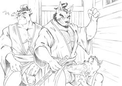 age_difference anthro feudal_japan flaccid fur furry furryrevolution male male_only multiple_males oral penis samurai topknot yaoi