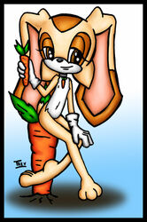 anthro carrot color cream_the_rabbit female female_only flat_chest fur furry huge_eyes huge_head innocenttazlet nude rabbit sega sitting solo sonic_(series) tagme toony