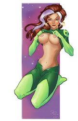 anna_marie breasts brown_hair female joe_pekar long_hair marvel marvel_comics navel nipples rogue_(x-men) shirt_lift solo straight_hair two_tone_hair white_hair x-men