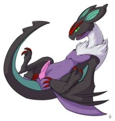 bat claws cloaca dragon erection green_eyes knot male male_only nintendo noivern open_mouth penis pink_penis plain_background pokemon pokemon_(species) radial scalie shadow solo three_fingers two_toes video_games white_background