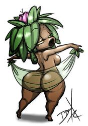 anthro ass breasts darkpandax deku_(tloz) deku_scrub female flower half-closed_eyes leaf leaves majora's_mask nintendo nude obese_female plant plant_girl sideboob the_legend_of_zelda