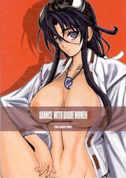 female areolae belly black_hair breasts cleavage collar collarbone erect_nipples fundoshi goggles goggles_on_head hips jewelry legs long_hair magatama midriff miko mound_of_venus navel nipples no_panties open_clothes open_kimono open_shirt psikyo sengoku_ace sengoku_blade smile solo togashi_koyori topless yukata