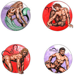 aquarius aquarius_(zodiac_sign) aries aries_(zodiac) constellation leo leo_(zodiac) libra libra_(zodiac) male male_only mythology nude public_domain zodiac