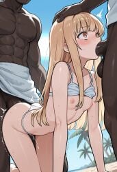 brokewyt ai_generated cuckold cheating uncensored shiina_mahiru otonari_no_tenshi-sama_ni_itsu_no_mani_ka_dame_ningen_ni_sarete_ita_ken 1girl long_hair breasts blush bangs blonde_hair nipples collarbone swimsuit hetero bikini sweat small_breasts outdoors multiple_boys sky penis solo_focus day dark_skin 2boys sex blunt_bangs clothes_lift tree blue_sky orange_eyes white_bikini beach oral testicles dark-skinned_male trembling fellatio sex_from_behind all_fours towel group_sex multiple_penises clothing_aside doggystyle hand_on_another's_head threesome palm_tree interracial mmf_threesome double_penetration bikini_lift spitroast