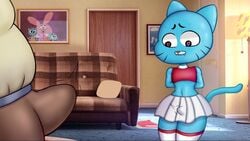 2boys 2d age_difference anthro bent_over bent_over_couch big_belly big_penis blue_fur bootydox cartoon_network cat cheerleader cheerleader_uniform chubby crossdressing daddy_kink father father_and_son femboy gay gumball_watterson heart-shaped_pupils imminent_anal imminent_sex incest living_room male_cheerleader male_only multiple_boys musk overweight pink_fur rabbit richard_watterson size_difference small_balls small_penis sofa son sweat the_amazing_world_of_gumball thighhighs trap yaoi