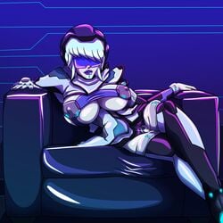 big_breasts big_lips blue_eyes breasts busty clitoral_hood clitoris cora_elinu_(neo_world_order) crotchless cybernetics cyberpunk cyborg eyewear female female_focus female_only hourglass_figure huge_breasts jsyrin labia large_breasts lipstick makeup neo_world_order neon neon_lights pale-skinned_female pale_skin pinup pinup_pose pose posing puffy_lips pussy solo sunglasses synthwave tagme thick_lips thick_thighs vagina white_hair wide_hips