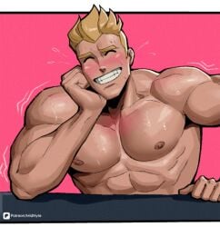 nytnyte male male_only gay solo bara muscular muscular_male fantastic_four johnny_storm human_torch human_torch_(marvel_rivals) marvel marvel_rivals smiling