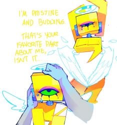 1girls ambiguous_gender angel angel_halo angel_wings basslapping blushing covering_crotch cyclops dialogue die_of_death die_of_death_(roblox) english_text eyeshadow fuck_me_eyes halo hands_on_face hands_on_head harken_(die_of_death) nervous nervous_sweat no_visible_genitalia non-human presenting roblox roblox_game speaking_to_viewer staring_at_viewer sweat talking_to_viewer teasing teasing_viewer tempting_viewer text weird_body