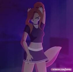 animated anthro cute_fangs dancing doja_cat eipril elisabeth_(eipril) fluffy_tail fur furry long_hair music skirt solo sound video wholesome