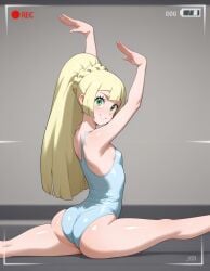 ai_generated bare_legs beautiful_girl blonde_hair flat_chest focus_on_ass green_eyes gymnastics heavenly_ass heavenly_body lillie_(pokemon) long_hair open_legs perfect_body petite_female posing pretty_girl sexy_pose slim_female slim_waist slutty_body slutty_female small_breasts temptation tempting_viewer