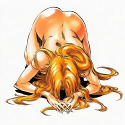 1:1 1girls accurate_art_style accurate_body_type ai_generated all_fours back bare_arms bare_back bare_shoulders bent_over big_breasts bleach bowing breasts busty cel_shading completely_nude completely_nude_female curvaceous curvy digital_media dogeza female female_focus female_only full_body hair_over_shoulder hair_spread_out head_down highres huge_breasts jack-o_pose large_breasts light-skinned_female light_skin line_art long_hair manga_style matsumoto_rangiku mature_female naked nude nude_female orange_hair own_hands_together shiny_hair shiny_skin simple_background solo solo_female solo_focus tite_kubo_style top-down_bottom-up topless topless_female warm_colors warm_lighting wavy_hair white_background