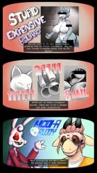 absurd_res advertisement anthro big_breasts bodily_fluids bovid breasts bruised bruised_eye canid canine caprice_(zonkpunch) caprine censor_bar censored clothed clothing comic dialogue digital_media_(artwork) dizzy drooling electronics english_text female fox generation_2_pokemon genitals goat hair headgear headphones hi_res horn ineffective_censorship krystal_(star_fox) lagomorph leporid looking_at_viewer male mammal manny_(skeletronic) mask miltank nintendo nipples nude open_mouth pokemon pokemon_(species) prison_uniform prisoner rabbit saliva simple_background size_difference skeletronic smile star_fox tail teeth_showing text vulva white_body worried