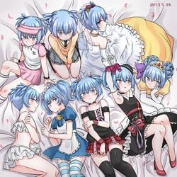 8boys animal_ears arched_back arm_gloves assassination_classroom bare_shoulders bed bikini black_dress blue_dress blue_eyes blue_hair blush bowtie bride canon_crossdressing choker clone clones crossdressing cute dress embarrassed femboy footwear gay girly high_heels laying laying_on_bed legwear looking_at_viewer maid male_bride male_only necklace on_knees open_mouth red_cheeks red_choker red_high_heels red_skirt red_wristband shiota_nagisa shounen_jump shy sitting skirt sportswear striped_legwear striped_thighhighs tenten_(kitty) thick_thighs thigh_highs thighhighs thighs topwear trap wedding_dress wristband yaoi yellow_dress