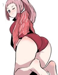 ass_focus feet felicia_(fire_emblem) fire_emblem fire_emblem_fates pink_hair ponytail source_request sportswear tagme tavi_(hosheezus) winking_at_viewer