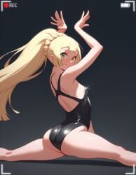 ai_generated bare_legs beautiful_girl blonde_hair flat_chest focus_on_ass green_eyes gymnastics heavenly_ass heavenly_body lillie_(pokemon) long_hair open_legs perfect_body petite_female posing pretty_girl sexy_pose slim_female slim_waist slutty_body slutty_female small_breasts temptation tempting_viewer