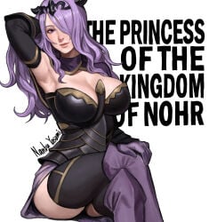 1girls big_breasts breasts camilla_(fire_emblem) fire_emblem fire_emblem_fates huge_breasts long_hair nabunabu nintendo purple_eyes purple_hair sitting sitting_down white_skin white_skinned_female
