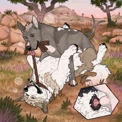 anatomically_correct andromorph animal_genitalia animal_vulva balls black_balls black_vulva blonde_hair blue_eyes brown_body brown_eyes brown_fur brown_skin canid canine canine_genitalia canine_vulva canis close-up corwin_(pantherwaltz) desert domestic_dog duo feral feral_on_feral feral_penetrated feral_penetrating fernsigillum fluffy from_front_position fur genitals great_pyrenees hair hairless hairless_dog hi_res intersex intersex/male joshua_tree knot knotted_penis knotting leash leash_pull livestock_guardian_dog lying male mammal markings missionary_position molosser mountain_dog on_back pastoral_dog penetration penis pink_body pink_skin pinto_(pantherwaltz) plant primitive_dog scenery scrotoplasty sex sky spots spotted_body trans_(lore) trans_man_(lore) tree vaginal visibly_trans vulva white_body white_fur xoloitzcuintli