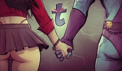 1boy 1girls 2017 ass athletic athletic_female athletic_male bare_midriff blue_skin bracelet bubble_butt couple devil_hs deviline duo female frilled_skirt fun hand_holding hands hannah_minx holding_hands holding_hands_is_lewd hourglass humor long_hair male masters_of_the_universe microskirt midriff miniskirt nail_polish panties red_panties red_shirt shirt skeletor skirt skull skull_accessories skull_belt sleeves_folded_up sleeves_rolled_up teamwork thigh_gap thong tumblr upskirt whale_tail wide_hips