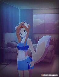 1girls 7:9 animated anthro bed bedroom cameltoe desk_lamp eipril elisabeth_(eipril) flexible fur furry panties raised_leg shorter_than_10_seconds skirt stretching upskirt vertical_splits vertical_video video