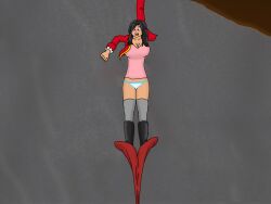 black_hair boots captain_hook closed_eyes comeuppance damsel_in_distress disney_villains embarrassed_underwear_female embarrassed_undressed_female exposed_panties fair_skin female_prey genderswap genderswap_(mtf) hook hook_hand indecentlasses long_hair mshook pantsing peril peter_pan_(disney) pirate pirate_girl reptile rule_63 socks straining struggling torn_coat torn_jacket villainess vore vore_peril white_panties hanging_from_hook cliff pants_down