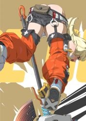 1girls accessory accident accidental_exposure artist_request ass blonde_female blonde_hair blush blushing clothing female female_focus female_only gloves green_eyes mihoyo open_clothes open_mouth piper_wheel shoes solo solo_female solo_focus wardrobe_malfunction weapon zenless_zone_zero