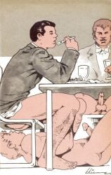 3boys anus ass balls erection etienne_(artist) gay human_toilet male male_only original penis traditional_media year_request